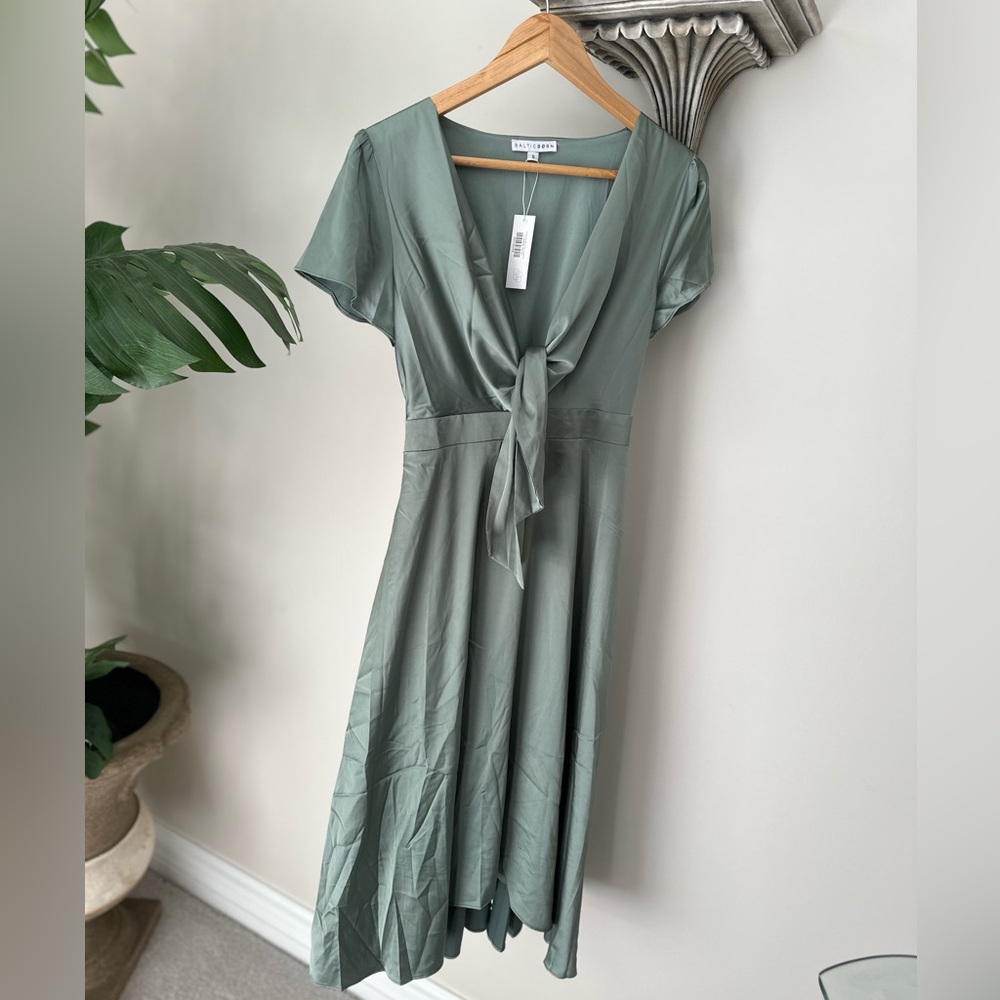 Baltic Born Small Poppy Satin MIDI Dress Eucalyptus